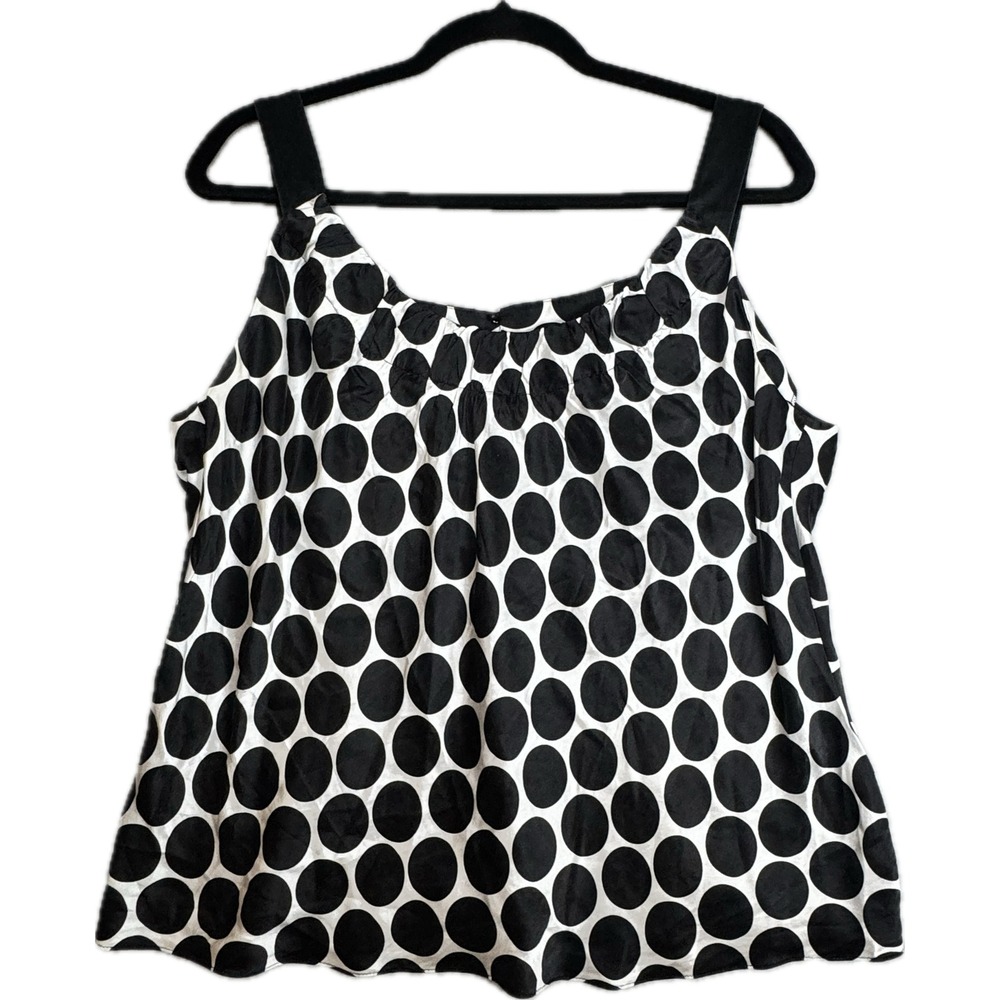 Nine West Polka Dot Top Women 16 Black White Silk Sleeveless Career Classic
